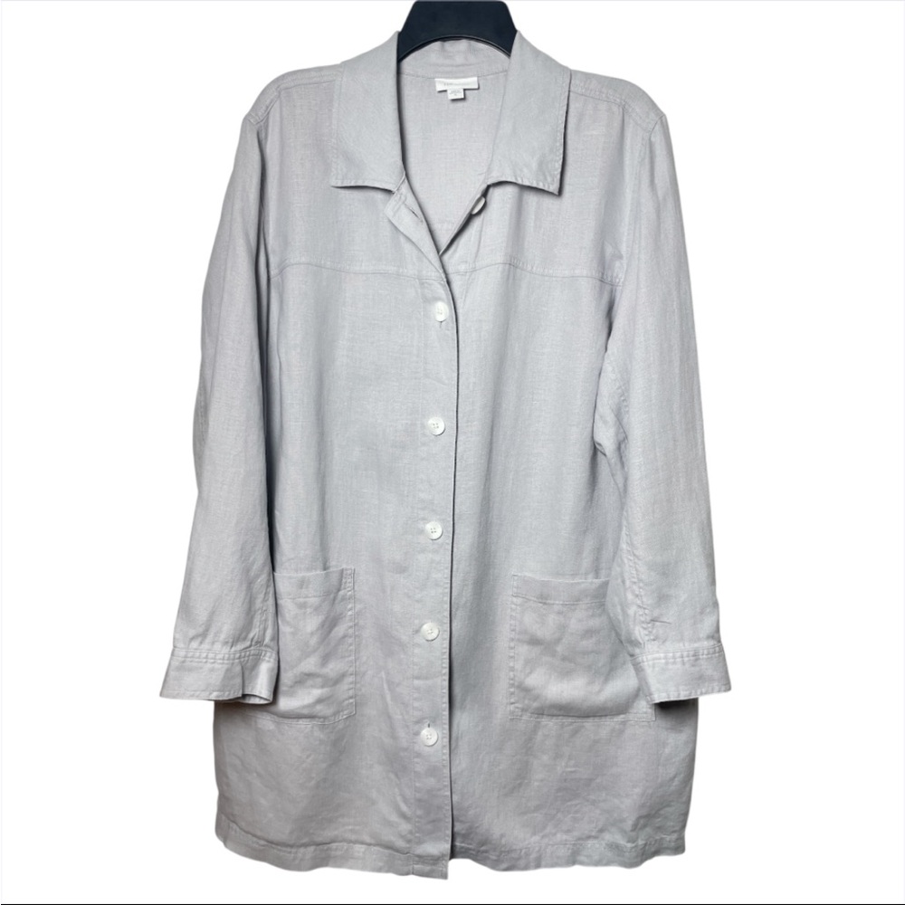 J.Jill Love Linen XL 100% Linen Button Front Shacket Oversized Gray Lagenlook - Picture 1 of 5